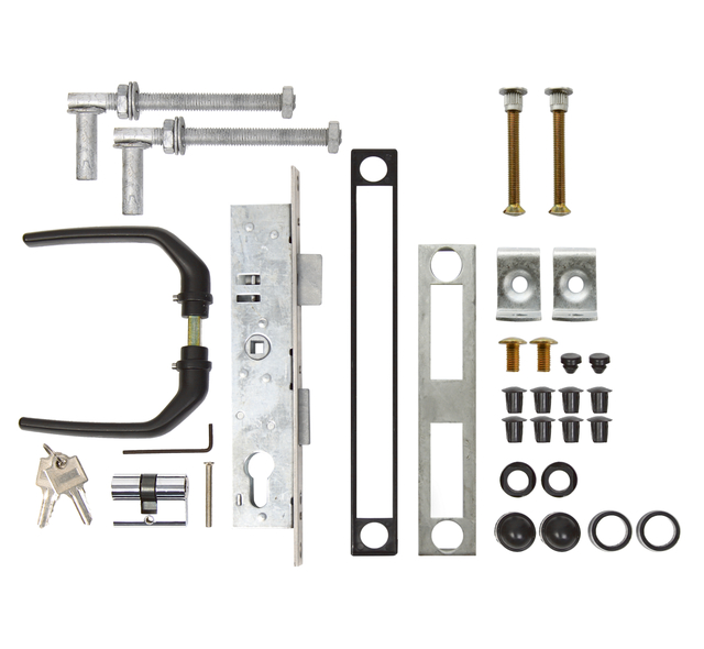 Accessory kit for welded mesh gates up to 1500 mm high, Material: raw steel, Surface: hot-dip galvanised Accessory kit for welded mesh gates up to 1500 mm high, Material: raw steel, Surface: hot-dip galvanised