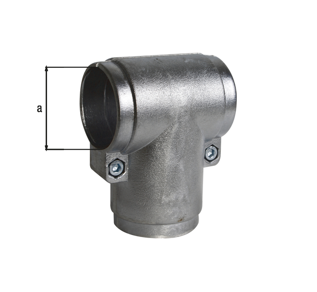 T-member for barrier tubes and laundry drying frames, Material: Aluminium, Inner dia.: 48 mm, Type: two parts T-member for barrier tubes and laundry drying frames, Material: Aluminium, Inner dia.: 48 mm, Type: two parts