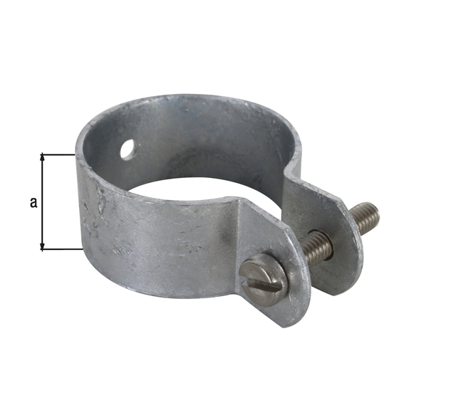 Clip for braces and tension bridges, Material: raw steel, Surface: hot-dip galvanised, Width: 22 mm, Circlip dia.: 42 mm, Material thickness: 1.50 mm, Screw: M6, Screw length: 30 mm, 15-year warranty against rusting through Clip for braces and tension bridges, Material: raw steel, Surface: hot-dip galvanised, Width: 22 mm, Circlip dia.: 42 mm, Material thickness: 1.50 mm, Screw: M6, Screw length: 30 mm, 15-year warranty against rusting through