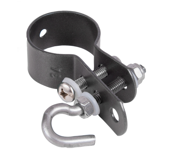 Schelle zur Befestigung von Geflechtspannstäben, Material: Stahl roh, Oberfläche: verzinkt, anthrazit-metallic kunststoffbeschichtet, Schellen-Ø: 34 mm, 15 Jahre Garantie gegen Durchrosten