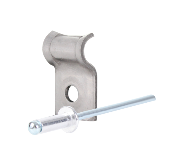 Tension wire holder with rivet pin, Material: stainless steel, Contents per PU: 50 Piece, Length: 26 mm, Width: 16 mm, Diameter: 6 mm, Stainless steel rivet pin Ø: 4 mm, Pin length: 8 mm, Hole: Ø5 mm Tension wire holder with rivet pin, Material: stainless steel, Contents per PU: 50 Piece, Length: 26 mm, Width: 16 mm, Diameter: 6 mm, Stainless steel rivet pin Ø: 4 mm, Pin length: 8 mm, Hole: Ø5 mm