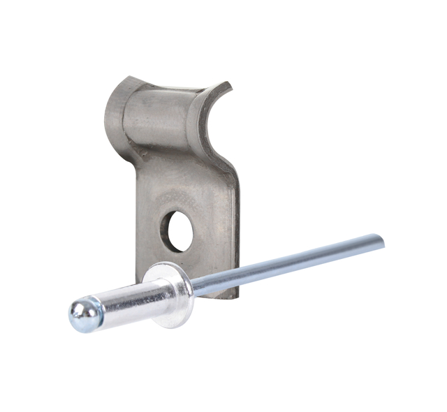 Tension wire holder with rivet pin, Material: stainless steel, Length: 26 mm, Width: 16 mm, Diameter: 6 mm, Stainless steel rivet pin Ø: 4 mm, Pin length: 8 mm, Hole: Ø5 mm Tension wire holder with rivet pin, Material: stainless steel, Length: 26 mm, Width: 16 mm, Diameter: 6 mm, Stainless steel rivet pin Ø: 4 mm, Pin length: 8 mm, Hole: Ø5 mm