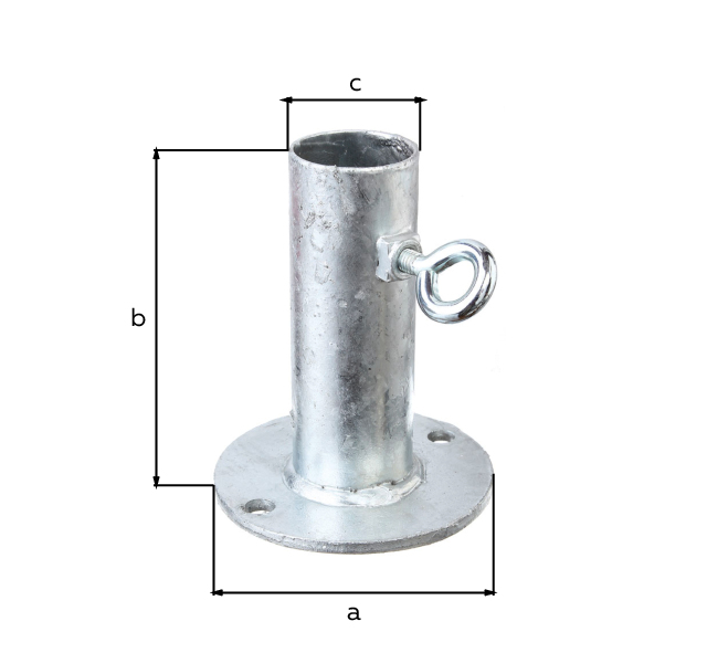 Holders for sun umbrellas, Material: raw steel, Surface: hot-dip galvanised, for screwing on, Screw-on plate dia.: 100 mm, Total height: 125 mm, External dia. stand pipe: 42.4 mm, Hole: Ø8.5 mm, 15-year warranty against rusting through Holders for sun umbrellas, Material: raw steel, Surface: hot-dip galvanised, for screwing on, Screw-on plate dia.: 100 mm, Total height: 125 mm, External dia. stand pipe: 42.4 mm, Hole: Ø8.5 mm, 15-year warranty against rusting through