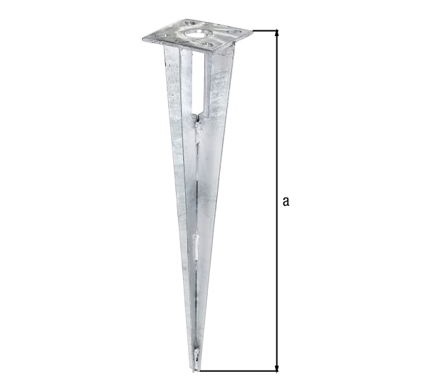 Fence post spike for steel tube fence posts, Material: raw steel, Surface: hot-dip galvanised, Length: 500 mm, For posts-Ø: 34 mm, 15-year warranty against rusting through Fence post spike for steel tube fence posts, Material: raw steel, Surface: hot-dip galvanised, Length: 500 mm, For posts-Ø: 34 mm, 15-year warranty against rusting through