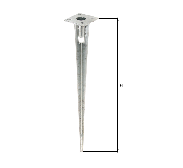 Fence post spike for steel tube fence posts, Material: raw steel, Surface: hot-dip galvanised, Length: 750 mm, For posts-Ø: 38 mm, 15-year warranty against rusting through Fence post spike for steel tube fence posts, Material: raw steel, Surface: hot-dip galvanised, Length: 750 mm, For posts-Ø: 38 mm, 15-year warranty against rusting through