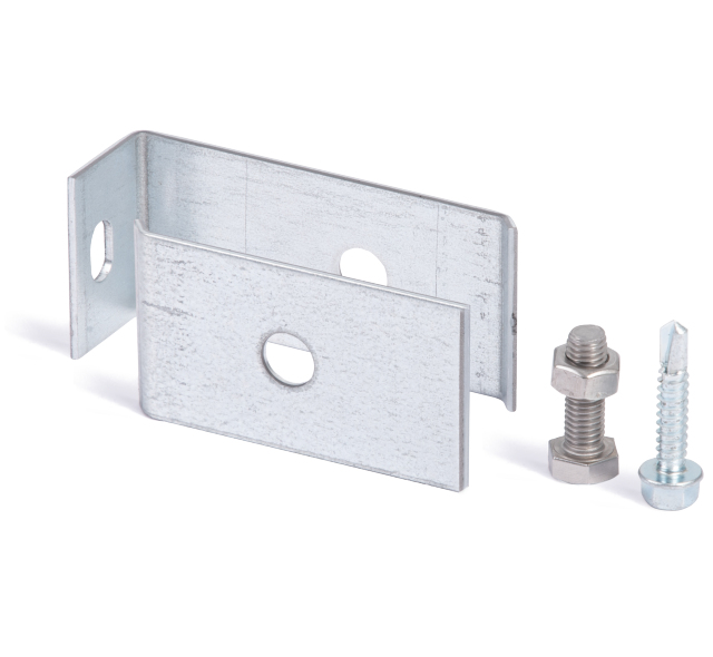 Fixing set for grating panels on walls or posts, Material: raw steel, Surface: hot-dip galvanised, packed in polybag, Contents per PU: 5 Set, 15-year warranty against rusting through Fixing set for grating panels on walls or posts, Material: raw steel, Surface: hot-dip galvanised, packed in polybag, Contents per PU: 5 Set, 15-year warranty against rusting through