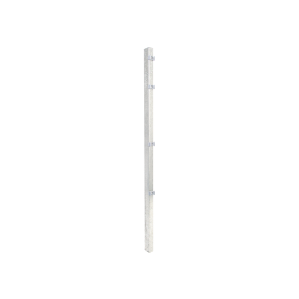 Zaunpfosten inkl. separater Klemmlasche, Bohrabstand 400 mm, Zubehör als separates Packstück pro Bestellung, Material: Stahl roh, Oberfläche: feuerverzinkt, zum Einbetonieren, Länge: 2000 mm, für Mattenhöhe: 1400 mm, Pfostenstärke: 60 x 40 mm, Anzahl Löcher: 5, 15 Jahre Garantie gegen Durchrosten