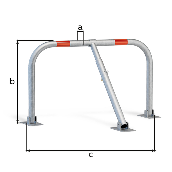 Parking hoop Friedlin, foldable, Material: raw steel, Surface: hot-dip galvanised with two red, reflecting rings, for screwing on, eye-Ø: 35 mm, Height above ground: 440 mm, Width: 750 mm, No. of holes: 9, Hole: Ø11 mm Parking hoop Friedlin, foldable, Material: raw steel, Surface: hot-dip galvanised with two red, reflecting rings, for screwing on, eye-Ø: 35 mm, Height above ground: 440 mm, Width: 750 mm, No. of holes: 9, Hole: Ø11 mm