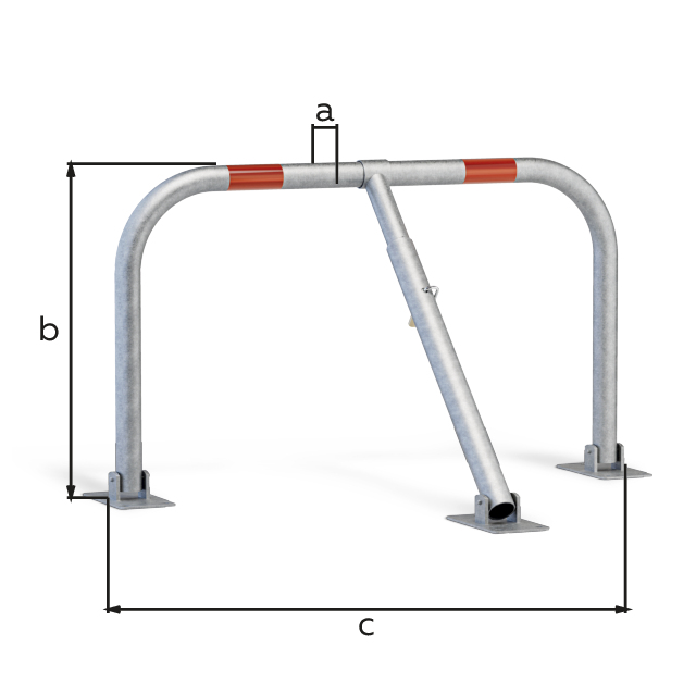 Parking hoop Friedlin, foldable, Material: raw steel, Surface: hot-dip galvanised with two red, reflecting rings, for screwing on, eye-Ø: 35 mm, Height above ground: 440 mm, Width: 750 mm, No. of holes: 9, Hole: Ø11 mm Parking hoop Friedlin, foldable, Material: raw steel, Surface: hot-dip galvanised with two red, reflecting rings, for screwing on, eye-Ø: 35 mm, Height above ground: 440 mm, Width: 750 mm, No. of holes: 9, Hole: Ø11 mm