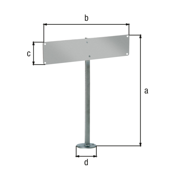 Number plate fixing, Material: raw steel, Surface: hot-dip galvanised, for screwing on, Total height: 555 mm, Plate length: 520 mm, Plate height: 110 mm