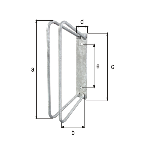 Single bicycle holder, for fixing to the wall, Material: raw steel, Surface: hot-dip galvanised, eye height: 350 mm, Bracket depth: 140 mm, Plate length: 240 mm, Plate width: 45 mm, Distance from middle to middle of hole: 161 mm Single bicycle holder, for fixing to the wall, Material: raw steel, Surface: hot-dip galvanised, eye height: 350 mm, Bracket depth: 140 mm, Plate length: 240 mm, Plate width: 45 mm, Distance from middle to middle of hole: 161 mm