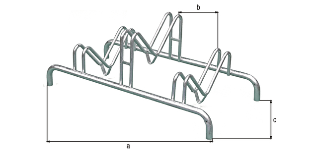 Multiple bicycle stand, free-standing, Material: raw steel, Surface: hot-dip galvanised passivated, frame with drilled holes for screwing on, Length: 1000 mm, Distance centre - centre of bracket: 300 mm, Depth: 515 mm, Frame thickness Ø: 28 mm Multiple bicycle stand, free-standing, Material: raw steel, Surface: hot-dip galvanised passivated, frame with drilled holes for screwing on, Length: 1000 mm, Distance centre - centre of bracket: 300 mm, Depth: 515 mm, Frame thickness Ø: 28 mm