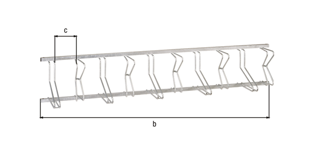 Bicycle stands Bremen, multiple parking system, Material: raw steel, Surface: hot-dip galvanised passivated, wall element without posts, for screwing on, Total length with post: Total length without post: 2990 mm, Distance centre - centre of bracket: 306 mm, Frame thickness: 40 x 40 mm Bicycle stands Bremen, multiple parking system, Material: raw steel, Surface: hot-dip galvanised passivated, wall element without posts, for screwing on, Total length with post: Total length without post: 2990 mm, Distance centre - centre of bracket: 306 mm, Frame thickness: 40 x 40 mm