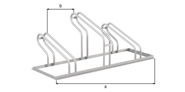 Fahrradständer City, freistehend, Material: Stahl roh, Oberfläche: feuerverzinkt passiviert, Haltebügel einseitig, Länge: 1050 mm, Abstand Mitte - Mitte Halter: 350 mm, Gesamtbreite: 489 mm, Gesamthöhe: 412 mm, Rahmenstärke: 25 x 25 mm