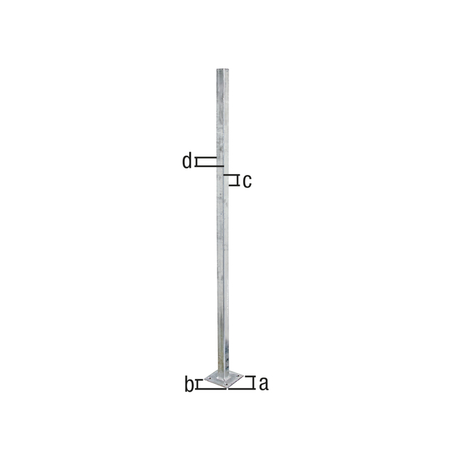 Poteau universel, Matériau: Acier brut, Finition: galvanisée à chaud, à visser, Longueur de platine: 100 mm, Largeur de platine: 100 mm, Largeur des poteaux: 30 mm, Profondeur des poteaux: 30 mm, Longueur: 1020 mm, Épaisseur du matériau: 5,00 mm, Nombre de trous: 4, Trou: Ø10,5 mm Poteau universel, Matériau: Acier brut, Finition: galvanisée à chaud, à visser, Longueur de platine: 100 mm, Largeur de platine: 100 mm, Largeur des poteaux: 30 mm, Profondeur des poteaux: 30 mm, Longueur: 1020 mm, Épaisseur du matériau: 5,00 mm, Nombre de trous: 4, Trou: Ø10,5 mm