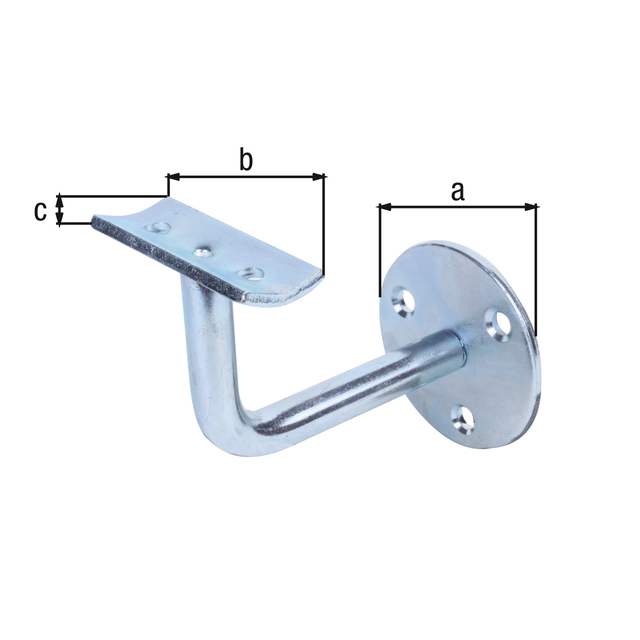Support de main-courante coudé fixe, pour fixation murale, Matériau: Acier brut, Finition: zinguée, à visser, support bombé, Ø de la plaque: 50 mm, Longueur du support: 50 mm, Largeur du support: 20 mm Support de main-courante coudé fixe, pour fixation murale, Matériau: Acier brut, Finition: zinguée, à visser, support bombé, Ø de la plaque: 50 mm, Longueur du support: 50 mm, Largeur du support: 20 mm