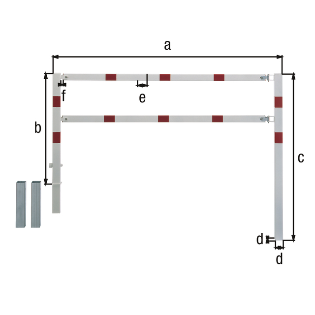 Barrier Moovy, Material: raw steel, Surface: hot-dip galvanised passivated, for setting in concrete, Width: 1000 mm, Height above ground: 1000 mm, Total length of post: 1500 mm, Traverse: 60 x 40 mm