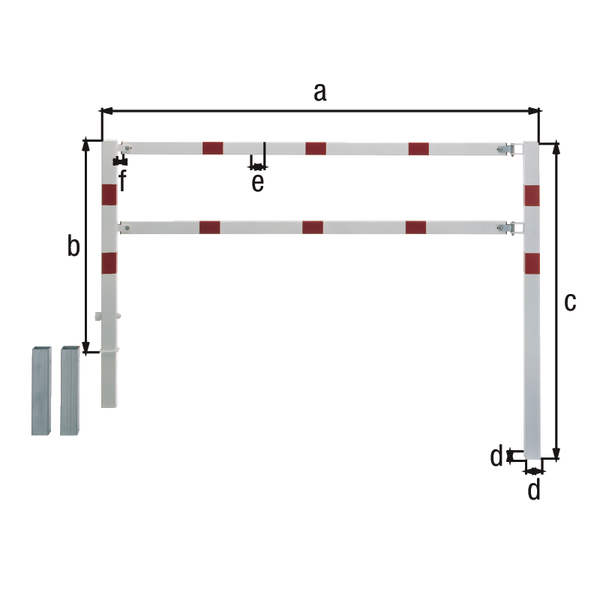 Absperrgitter Moovy, Material: Stahl roh, Oberfläche: feuerverzinkt, weiß kunststoffbeschichtet mit roten, reflektierenden Ringen, zum Einbetonieren, Breite: 2500 mm, Höhe über Boden: 1000 mm, Gesamtlänge Pfosten: 1500 mm, Traverse: 60 x 40 mm