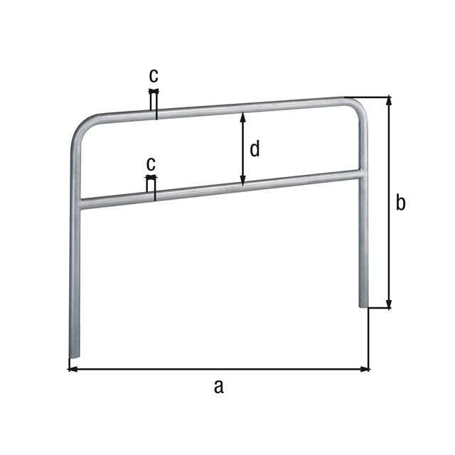 Schutzbügel Ratio mit Querrohr, Material: Stahl roh, Oberfläche: feuerverzinkt passiviert, zum Einbetonieren, Breite: 1000 mm, Bügelhöhe: 800 mm, Pfosten-Ø: 48 mm, Abstand Quertraverse: 202 mm