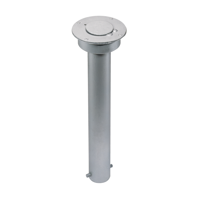 Ground sleeve for round bollards, self-adhesive, Material: raw steel, Surface: hot-dip galvanised passivated, for setting in concrete, Item description: With galvanised protective cap, Length: 460 mm