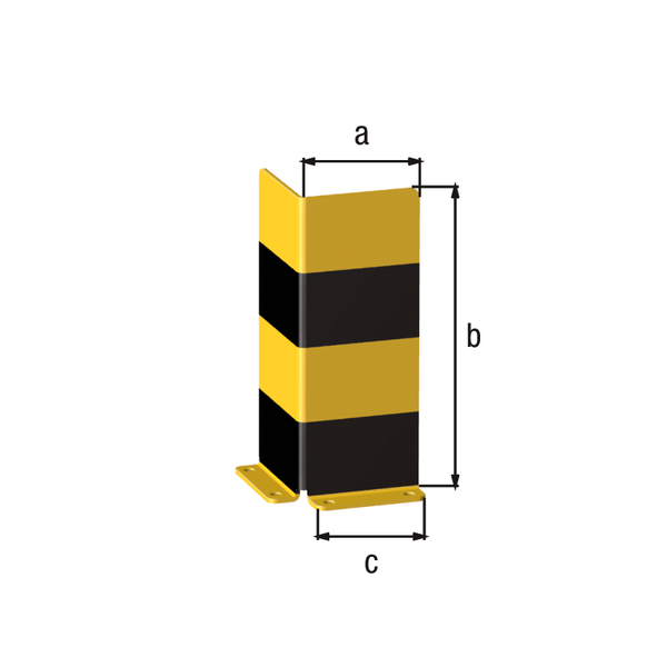 L-shaped duty pallet racking protector, Material: raw steel, Surface: primed, yellow powder-coated RAL 1018 with black, reflecting rings, for screwing on, Width: 160 mm, Height: 400 mm, Width of screw-on plate: 140 mm, Material thickness: 6.00 mm, No. of holes: 4, Hole: Ø14 mm, Label: without L-shaped duty pallet racking protector, Material: raw steel, Surface: primed, yellow powder-coated RAL 1018 with black, reflecting rings, for screwing on, Width: 160 mm, Height: 400 mm, Width of screw-on plate: 140 mm, Material thickness: 6.00 mm, No. of holes: 4, Hole: Ø14 mm, Label: without