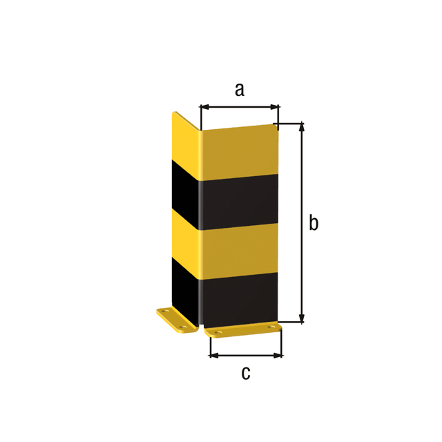 L-shaped duty pallet racking protector, Material: raw steel, Surface: primed, yellow powder-coated RAL 1018 with black, reflecting rings, for screwing on, Width: 160 mm, Height: 400 mm, Width of screw-on plate: 140 mm, Material thickness: 6.00 mm, No. of holes: 4, Hole: Ø14 mm, Label: without L-shaped duty pallet racking protector, Material: raw steel, Surface: primed, yellow powder-coated RAL 1018 with black, reflecting rings, for screwing on, Width: 160 mm, Height: 400 mm, Width of screw-on plate: 140 mm, Material thickness: 6.00 mm, No. of holes: 4, Hole: Ø14 mm, Label: without