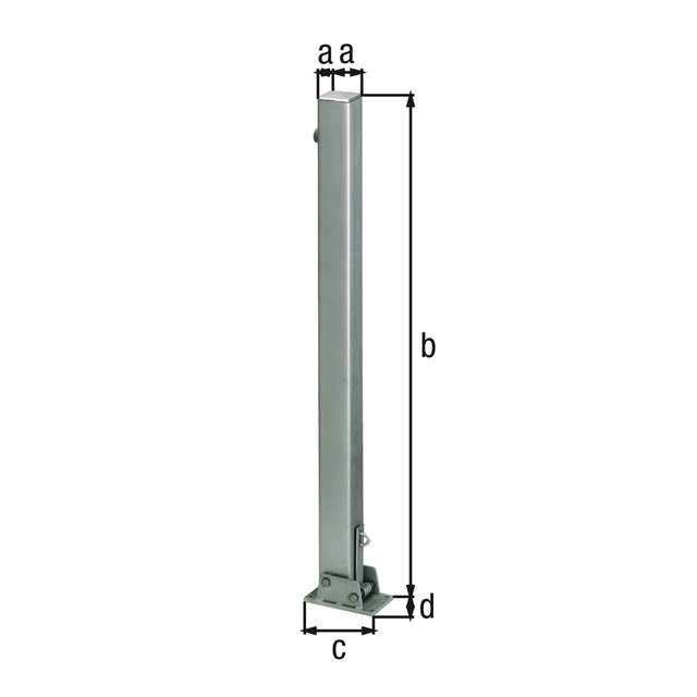 Bollard Locky, angular, foldable, Material: raw steel, Surface: hot-dip galvanised passivated, for screwing on, Post: 70 x 70 mm, Height above ground: 1000 mm, Plate length: 160 mm, Plate width: 100 mm Bollard Locky, angular, foldable, Material: raw steel, Surface: hot-dip galvanised passivated, for screwing on, Post: 70 x 70 mm, Height above ground: 1000 mm, Plate length: 160 mm, Plate width: 100 mm