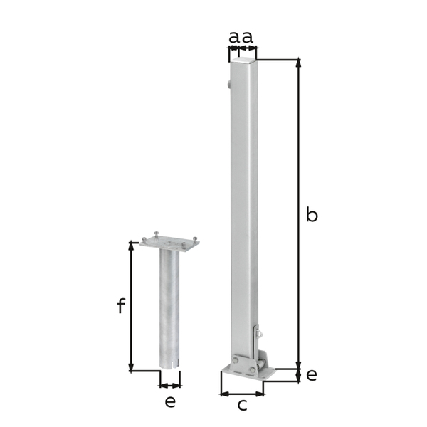 Absperrpfosten Locky-Bo, eckig, umlegbar, Material: Stahl roh, Oberfläche: feuerverzinkt passiviert, zum Einbetonieren, Pfosten: 70 x 70 mm, Höhe über Boden: 1000 mm, Plattenlänge: 160 mm, Plattenbreite: 100 mm, Bodenhülsen-Ø: 60 mm, Länge Bodenhülse: 400 mm Absperrpfosten Locky-Bo, eckig, umlegbar, Material: Stahl roh, Oberfläche: feuerverzinkt passiviert, zum Einbetonieren, Pfosten: 70 x 70 mm, Höhe über Boden: 1000 mm, Plattenlänge: 160 mm, Plattenbreite: 100 mm, Bodenhülsen-Ø: 60 mm, Länge Bodenhülse: 400 mm