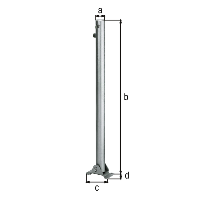 Bollard Klappy, round, foldable, Material: raw steel, Surface: hot-dip galvanised passivated, for screwing on, master keyed profile cylinder lock with three keys, Post dia.: 60 mm, Height above ground: 1000 mm, Plate length: 160 mm, Plate width: 100 mm, No. of holes: 4, Hole: Ø9 mm Bollard Klappy, round, foldable, Material: raw steel, Surface: hot-dip galvanised passivated, for screwing on, master keyed profile cylinder lock with three keys, Post dia.: 60 mm, Height above ground: 1000 mm, Plate length: 160 mm, Plate width: 100 mm, No. of holes: 4, Hole: Ø9 mm