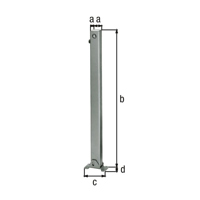 Bollard Klappy, angular, foldable, Material: raw steel, Surface: hot-dip galvanised passivated, for screwing on, master keyed profile cylinder lock with three keys, Post: 70 x 70 mm, Height above ground: 1000 mm, Plate length: 160 mm, Plate width: 100 mm, No. of holes: 4, Hole: Ø9 mm Bollard Klappy, angular, foldable, Material: raw steel, Surface: hot-dip galvanised passivated, for screwing on, master keyed profile cylinder lock with three keys, Post: 70 x 70 mm, Height above ground: 1000 mm, Plate length: 160 mm, Plate width: 100 mm, No. of holes: 4, Hole: Ø9 mm