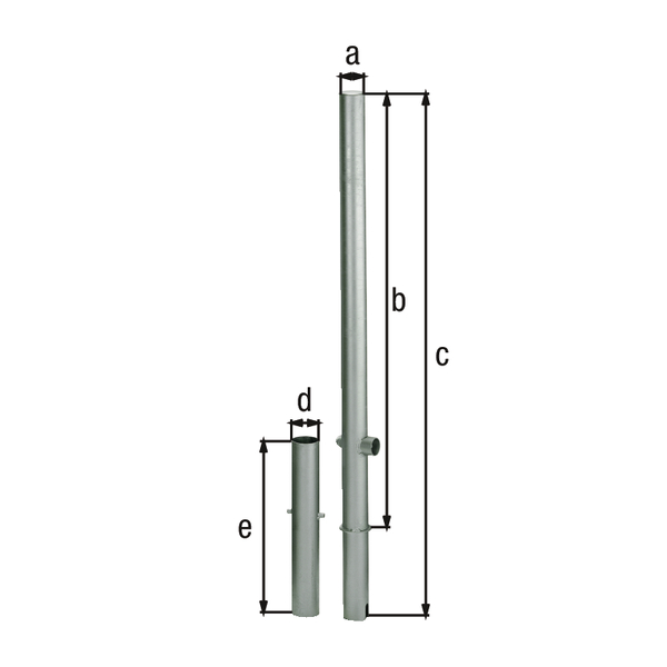 Bollard Passau, round, removable, Material: raw steel, Surface: hot-dip galvanised passivated, for setting in concrete, triangle lock without triangular key, Post dia.: 60 mm, Height above ground: 1000 mm, Total length of post: 1200 mm, Ground sleeve dia.: 65 mm, Length of ground sleeve: 400 mm