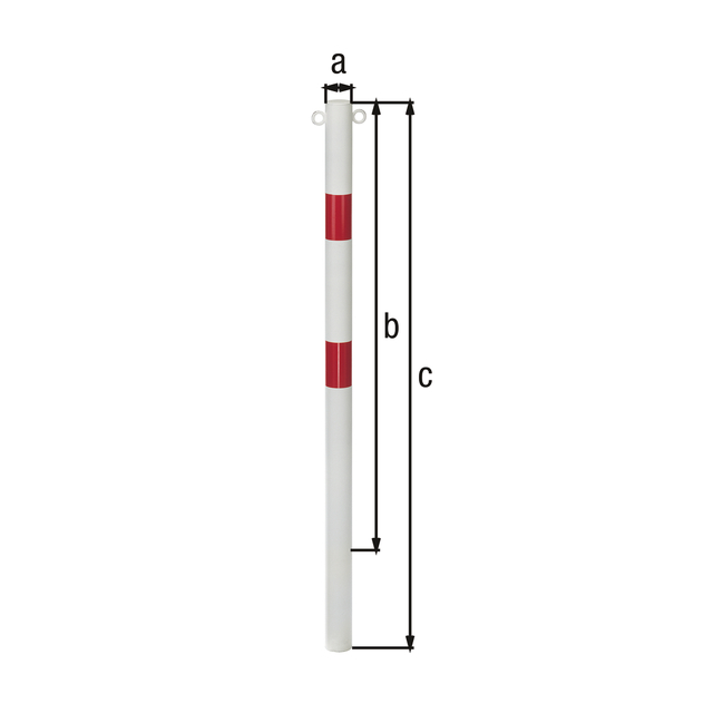 Absperrpfosten Standard SK, rund, Material: Stahl roh, Oberfläche: feuerverzinkt, weiß kunststoffbeschichtet mit zwei roten, reflektierenden Ringen, zum Einbetonieren, Pfosten-Ø: 60 mm, Höhe über Boden: 1000 mm, Gesamtlänge Pfosten: 1500 mm Absperrpfosten Standard SK, rund, Material: Stahl roh, Oberfläche: feuerverzinkt, weiß kunststoffbeschichtet mit zwei roten, reflektierenden Ringen, zum Einbetonieren, Pfosten-Ø: 60 mm, Höhe über Boden: 1000 mm, Gesamtlänge Pfosten: 1500 mm