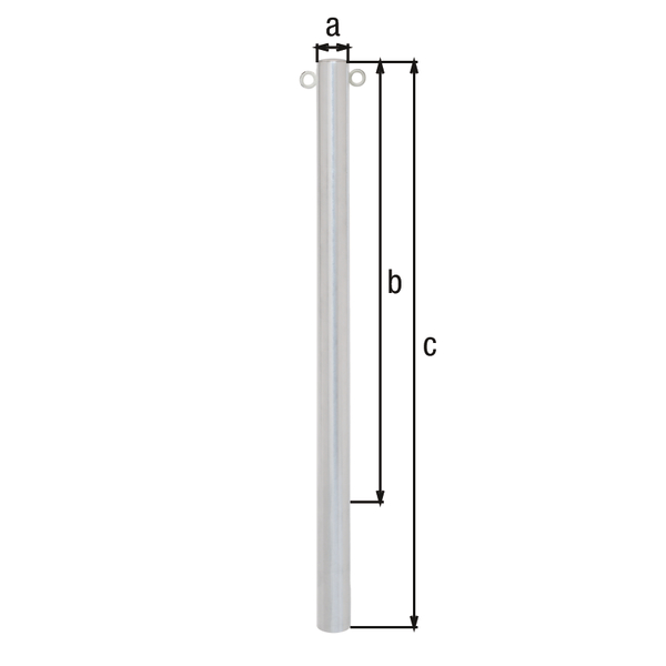 Bollard standard SK, round, Material: raw steel, Surface: hot-dip galvanised, for setting in concrete, Post dia.: 76 mm, Height above ground: 1000 mm, Total length of post: 1500 mm