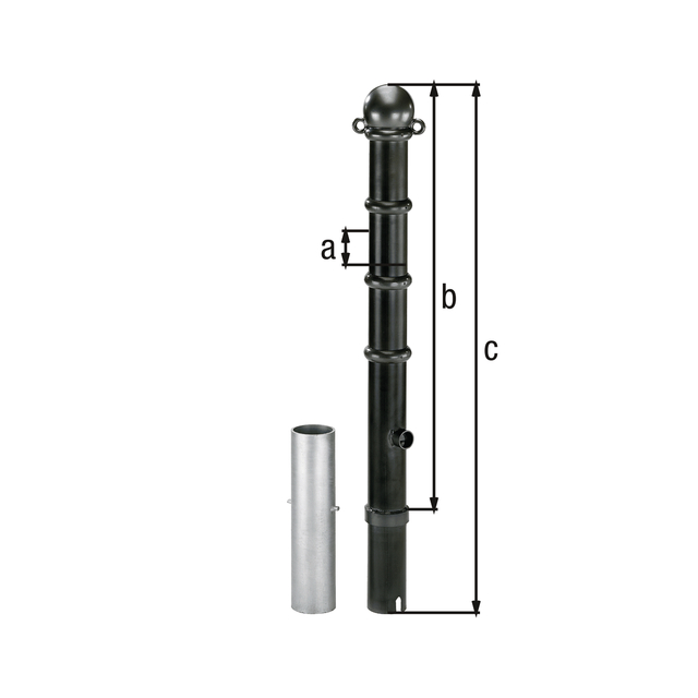 Bollard Vario, Material: raw steel, Surface: hot-dip galvanised, powder-coated anthracite-metallic, for setting in concrete, Post dia.: 89 mm, Height above ground: 1000 mm, Total length of post: 1500 mm Bollard Vario, Material: raw steel, Surface: hot-dip galvanised, powder-coated anthracite-metallic, for setting in concrete, Post dia.: 89 mm, Height above ground: 1000 mm, Total length of post: 1500 mm