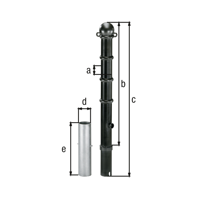Bollard Vario, Material: raw steel, Surface: hot-dip galvanised, powder-coated anthracite-metallic, for setting in concrete, removable, Post dia.: 89 mm, Height above ground: 1000 mm, Total length of post: 1200 mm, Ground sleeve dia.: 101 mm, Length of ground sleeve: 400 mm Bollard Vario, Material: raw steel, Surface: hot-dip galvanised, powder-coated anthracite-metallic, for setting in concrete, removable, Post dia.: 89 mm, Height above ground: 1000 mm, Total length of post: 1200 mm, Ground sleeve dia.: 101 mm, Length of ground sleeve: 400 mm