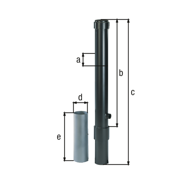 Bollard Format, Material: raw steel, Surface: hot-dip galvanised, powder-coated anthracite-metallic, for setting in concrete, removable, Post dia.: 115 mm, Height above ground: 1000 mm, Total length of post: 1200 mm, Ground sleeve dia.: 127 mm, Length of ground sleeve: 400 mm Bollard Format, Material: raw steel, Surface: hot-dip galvanised, powder-coated anthracite-metallic, for setting in concrete, removable, Post dia.: 115 mm, Height above ground: 1000 mm, Total length of post: 1200 mm, Ground sleeve dia.: 127 mm, Length of ground sleeve: 400 mm