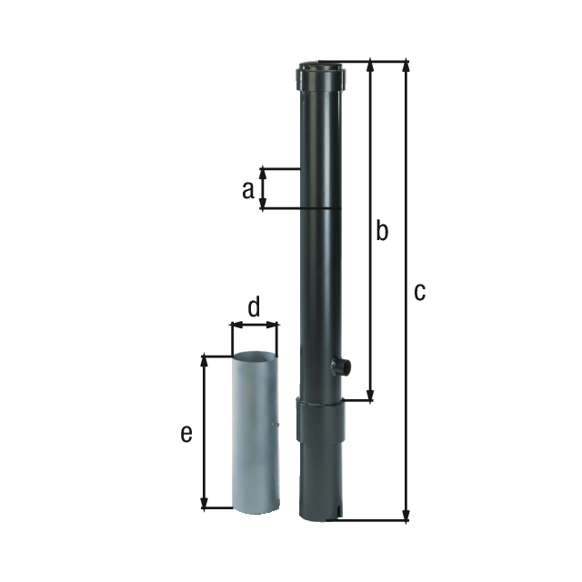 Bollard Format, Material: raw steel, Surface: hot-dip galvanised, powder-coated anthracite-metallic, for setting in concrete, removable, Post dia.: 115 mm, Height above ground: 1000 mm, Total length of post: 1200 mm, Ground sleeve dia.: 127 mm, Length of ground sleeve: 400 mm Bollard Format, Material: raw steel, Surface: hot-dip galvanised, powder-coated anthracite-metallic, for setting in concrete, removable, Post dia.: 115 mm, Height above ground: 1000 mm, Total length of post: 1200 mm, Ground sleeve dia.: 127 mm, Length of ground sleeve: 400 mm