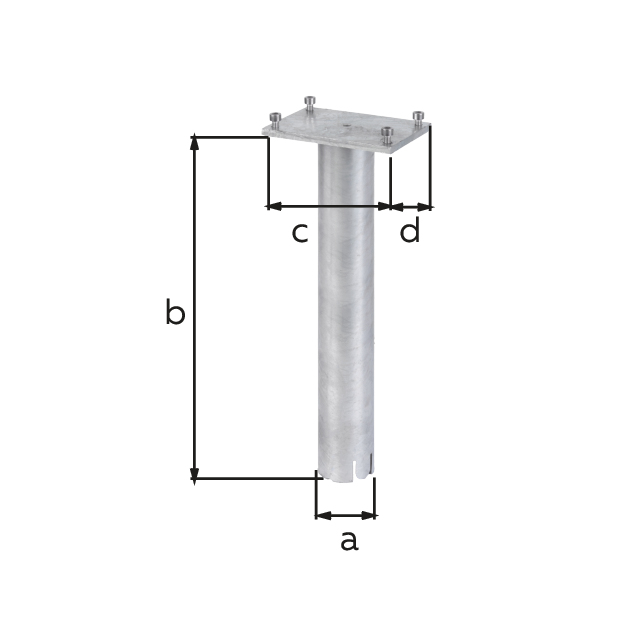 Ground sleeve for bollards Klappy, Little, Locky, Stoppy, Material: raw steel, Surface: hot-dip galvanised passivated, for setting in concrete, Ground sleeve dia.: 60 mm, Length of ground sleeve: 400 mm, Plate length: 150 mm, Plate length: 100 mm Ground sleeve for bollards Klappy, Little, Locky, Stoppy, Material: raw steel, Surface: hot-dip galvanised passivated, for setting in concrete, Ground sleeve dia.: 60 mm, Length of ground sleeve: 400 mm, Plate length: 150 mm, Plate length: 100 mm