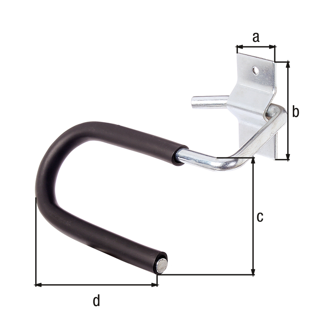 Ski holder, curved, Material: raw steel, Surface: blue galvanised, Plate width: 40 mm, Plate length: 60 mm, Height of hook: 70 mm, Width of hook: 130 mm, Max. load capacity: 10 kg Ski holder, curved, Material: raw steel, Surface: blue galvanised, Plate width: 40 mm, Plate length: 60 mm, Height of hook: 70 mm, Width of hook: 130 mm, Max. load capacity: 10 kg