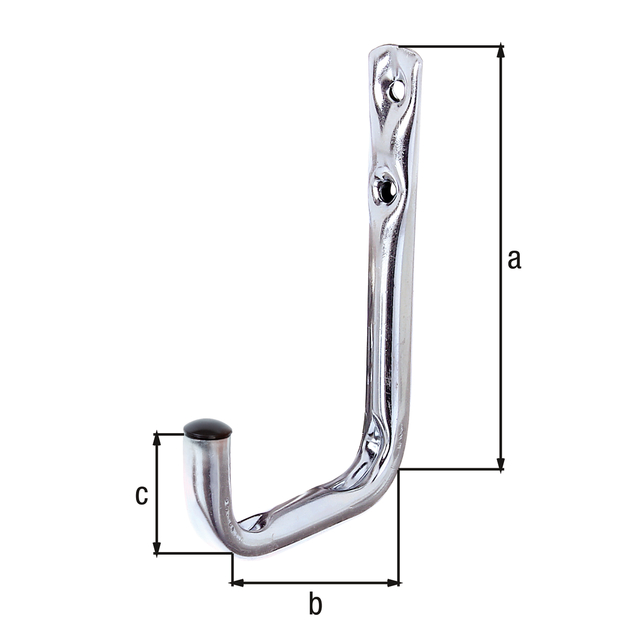 Gancio a parete, angolato, Materiale: acciaio, superficie: zincata blu, altezza: 120 mm, Profondità: 80 mm, Altezza del gancio: 40 mm, Portata max.: 25 kg, Tubo-Ø: 12 mm Gancio a parete, angolato, Materiale: acciaio, superficie: zincata blu, altezza: 120 mm, Profondità: 80 mm, Altezza del gancio: 40 mm, Portata max.: 25 kg, Tubo-Ø: 12 mm