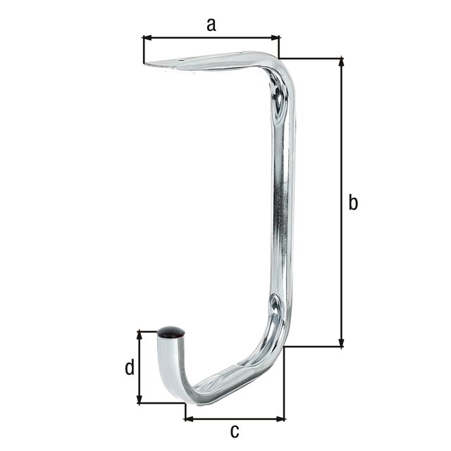 Crochet de plafond coudé, Matériau: Acier brut, Finition: zinguée, Profondeur: 155 mm, Hauteur totale: 255 mm, Profondeur du crochet: 150 mm, Hauteur du crochet: 70 mm, Charge maxi: 20 kg, Ø tube: 18 mm