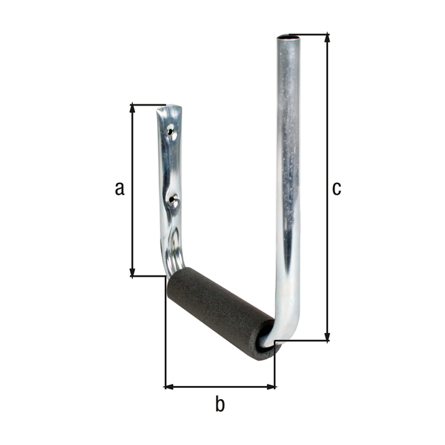 Support de planche à voile ou à surf coudé pour fixation murale, Matériau: Acier brut, Finition: zinguée, Hauteur: 180 mm, Profondeur: 200 mm, Hauteur du crochet: 270 mm, Charge maxi: 15 kg, Ø tube: 18 mm Support de planche à voile ou à surf coudé pour fixation murale, Matériau: Acier brut, Finition: zinguée, Hauteur: 180 mm, Profondeur: 200 mm, Hauteur du crochet: 270 mm, Charge maxi: 15 kg, Ø tube: 18 mm