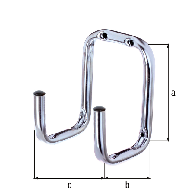 Gancio a parete, angolato doppio, Materiale: acciaio, superficie: zincata blu, altezza: 115 mm, Profondità: 80 mm, Larghezza: 90 mm, Portata max.: 20 kg, Tubo-Ø: 12 mm Gancio a parete, angolato doppio, Materiale: acciaio, superficie: zincata blu, altezza: 115 mm, Profondità: 80 mm, Larghezza: 90 mm, Portata max.: 20 kg, Tubo-Ø: 12 mm