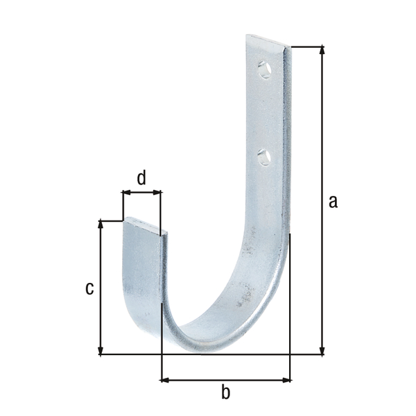 Wandhaken, gebogen, Material: Stahl roh, Oberfläche: galvanisch blau verzinkt, Gesamthöhe: 110 mm, Tiefe: 60 mm, Höhe Haken: 60 mm, Breite: 20 mm, Belastung max.: 30 kg
