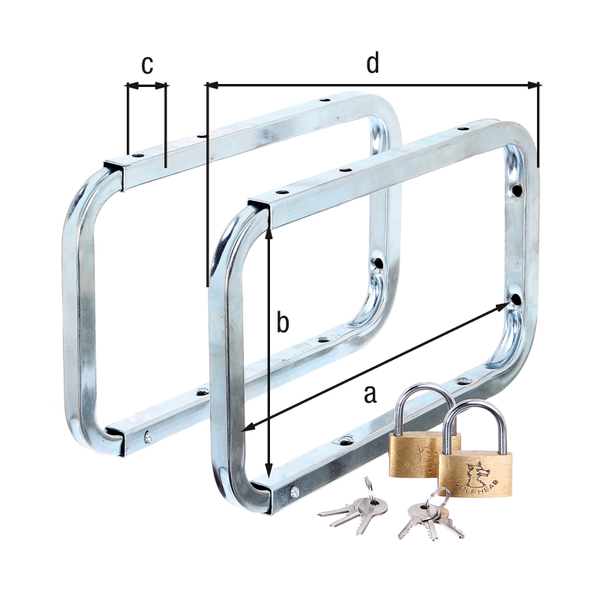 Ladder hooks, two pieces, Material: raw steel, Surface: blue galvanised, Contents per PU: 2 Piece, Clear depth: 253 mm, Clear height: 138 mm, Width: 16 mm, Total length: 282 mm, Type: lockable, Max. load capacity: 15 kg, Retail packaged Ladder hooks, two pieces, Material: raw steel, Surface: blue galvanised, Contents per PU: 2 Piece, Clear depth: 253 mm, Clear height: 138 mm, Width: 16 mm, Total length: 282 mm, Type: lockable, Max. load capacity: 15 kg, Retail packaged