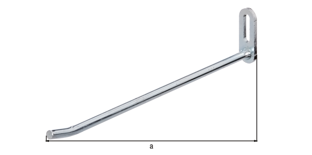 Gancio angolato su piastra forata, Materiale: acciaio grezzo, superficie: zincata blu, Profondità: 200 mm, Portata max.: 16 kg, Diametro: 7 mm