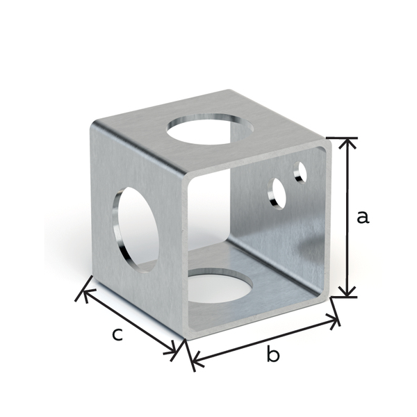 Befestigungswürfel, Material: Stahl roh, Oberfläche: galvanisch verzinkt, Dickschichtschutz, Höhe: 40 mm, Breite: 40 mm, Tiefe: 40 mm, Artikelbeschreibung: ohne Display als Erstbezug, Materialstärke: 2,00 mm, Anzahl Löcher: 3 / 1 / 1, Loch: Ø21 / Ø7,5 / Ø5 mm, 10 Jahre Garantie gegen Durchrosten