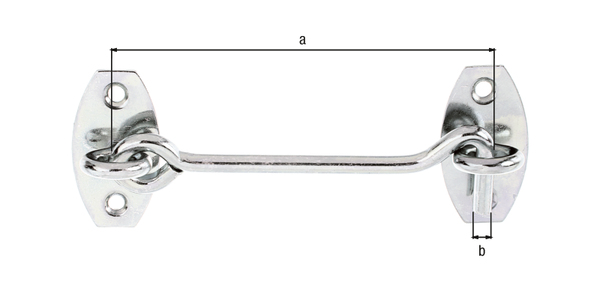 Gancio, con occhielli su piastra, con fori per viti incassate, Materiale: acciaio grezzo, superficie: galvanizzata, passivata a strato spesso, da avvitare, Contenuto per U.I.: 1 Pz., Distanza centro - occhiello centrale: 100 mm, Ø gancio: 5,2 mm, Numero di fori: 4, Foro: Ø4 mm, Con imballo self-service Gancio, con occhielli su piastra, con fori per viti incassate, Materiale: acciaio grezzo, superficie: galvanizzata, passivata a strato spesso, da avvitare, Contenuto per U.I.: 1 Pz., Distanza centro - occhiello centrale: 100 mm, Ø gancio: 5,2 mm, Numero di fori: 4, Foro: Ø4 mm, Con imballo self-service